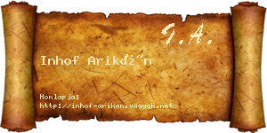 Inhof Arikán névjegykártya